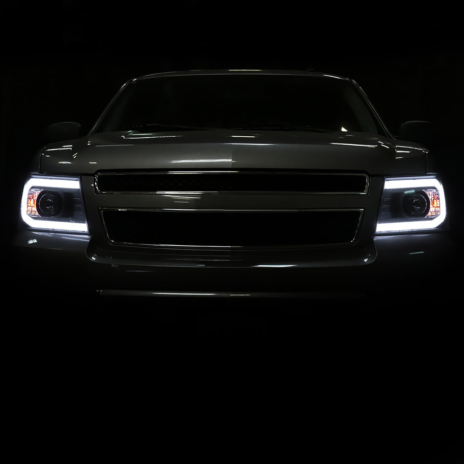2007-2013 Chevrolet Avalanche/ 2007-2014 Tahoe Suburban LED C-Bar Projector Headlights (Black Housing/Clear Lens)