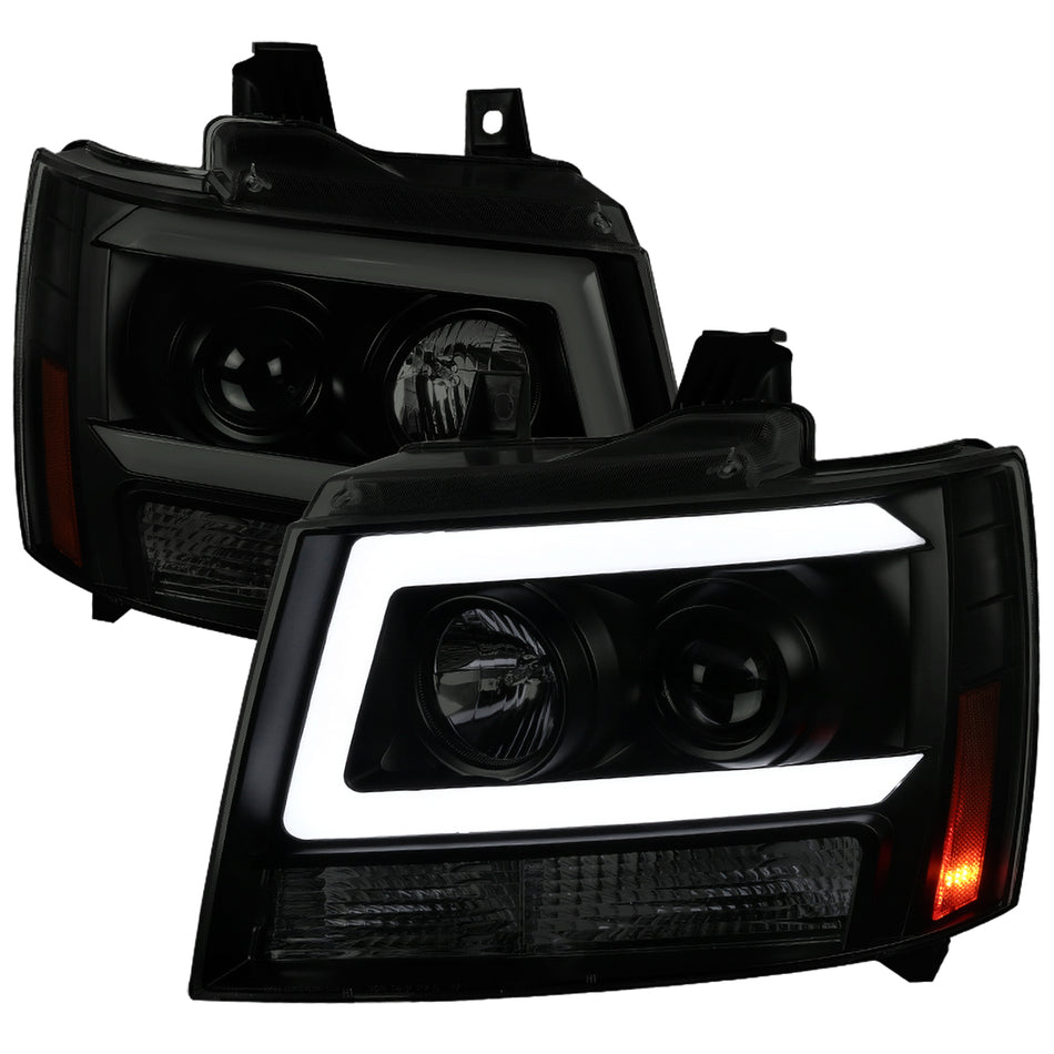 2007-2013 Chevrolet Avalanche/ 2007-2014 Tahoe Suburban LED C-Bar Projector Headlights (Black Housing/Smoked Lens)