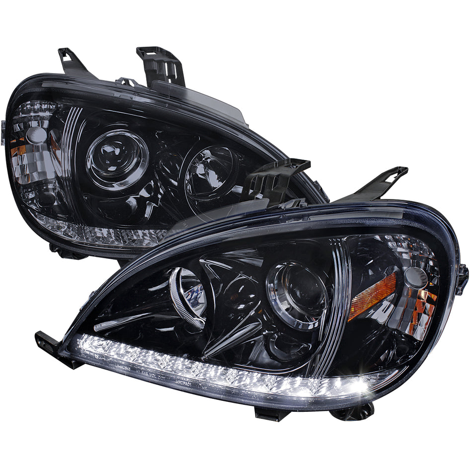 2002-2005 Mercedes Benz W163 ML Class Projector Headlights w/ SMD LED Light Strip (Glossy Black Housing/Smoked Lens)