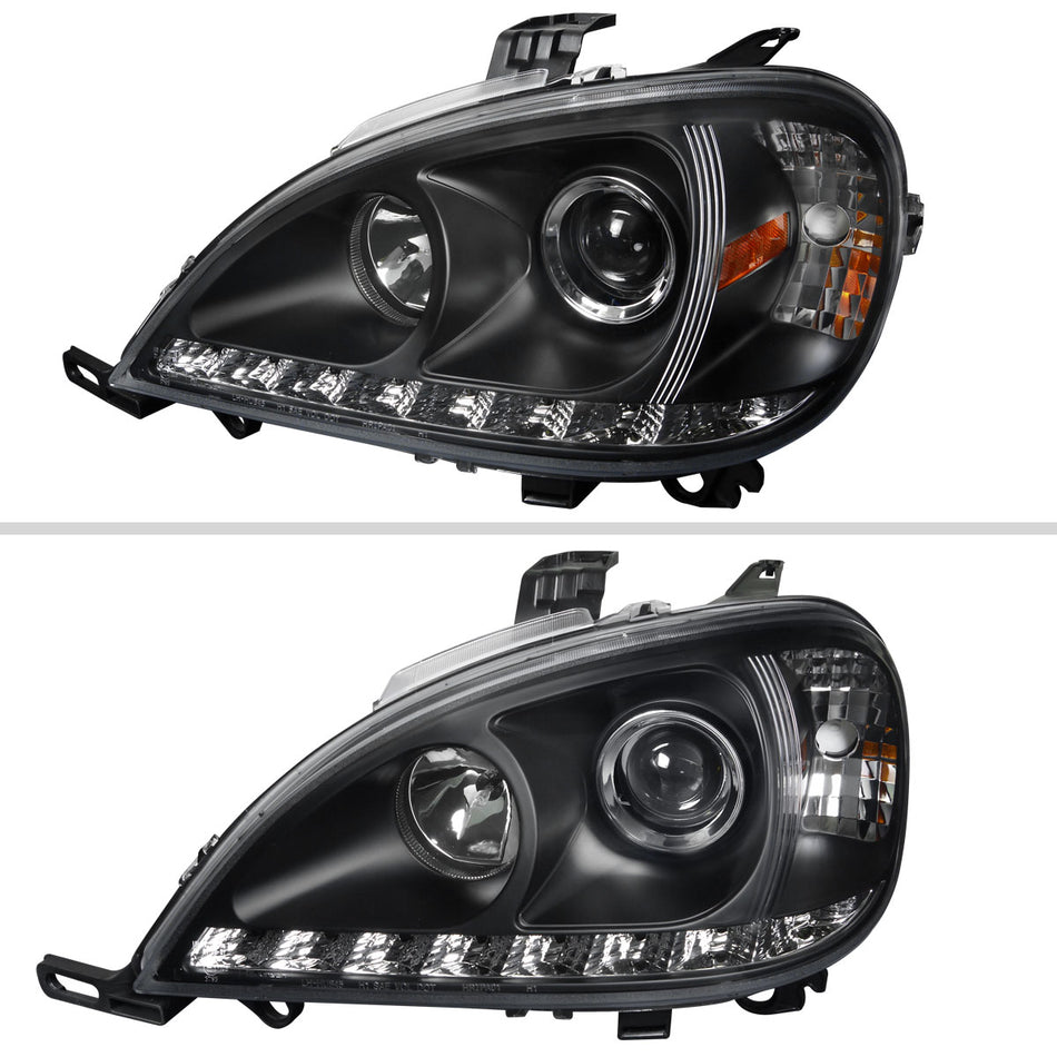 2002-2005 Mercedes Benz W163 ML Class Projector Headlights w/ SMD LED Light Strip (Matte Black Housing/Clear Lens)