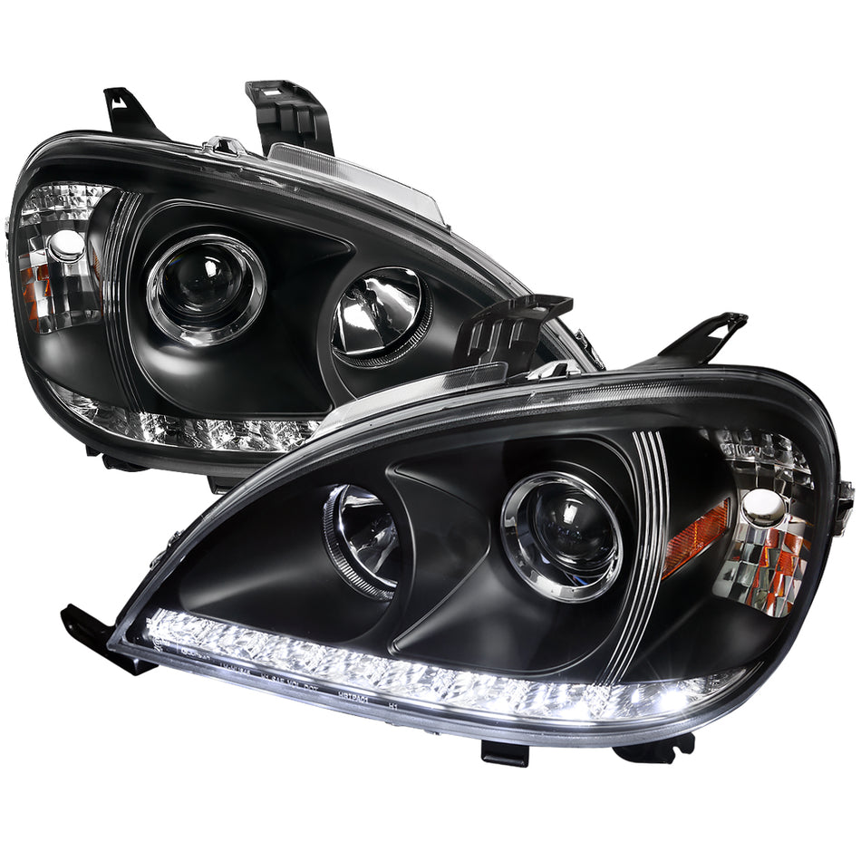 2002-2005 Mercedes Benz W163 ML Class Projector Headlights w/ SMD LED Light Strip (Matte Black Housing/Clear Lens)