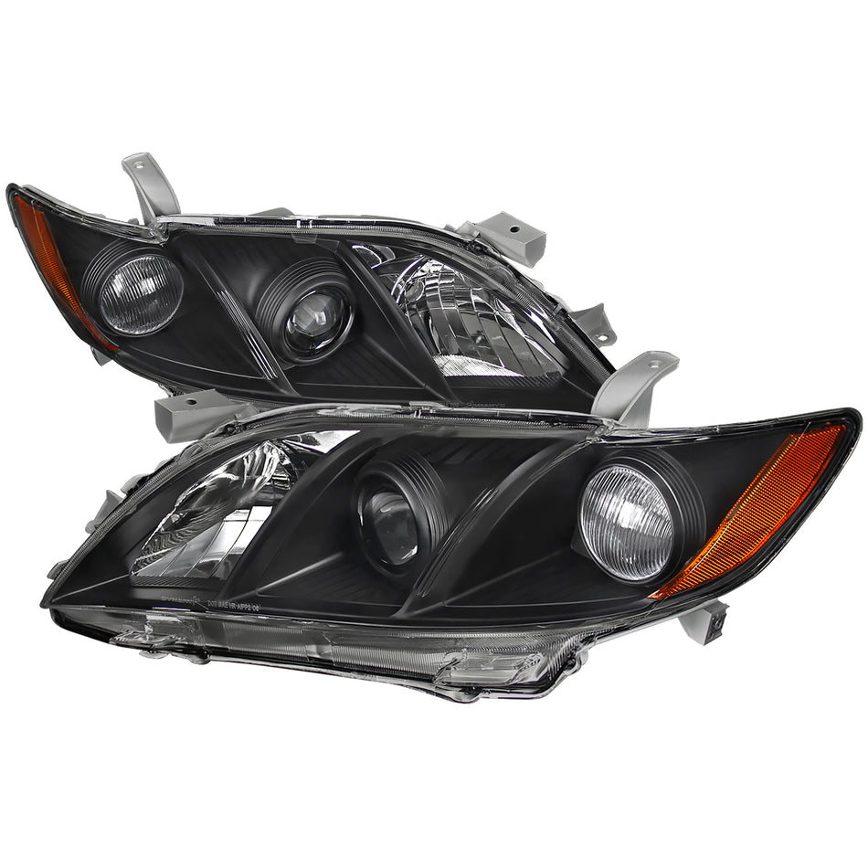 2007-2009 Toyota Camry Projector Headlights w/ Amber Reflectors (Matte Black Housing/Clear Lens)