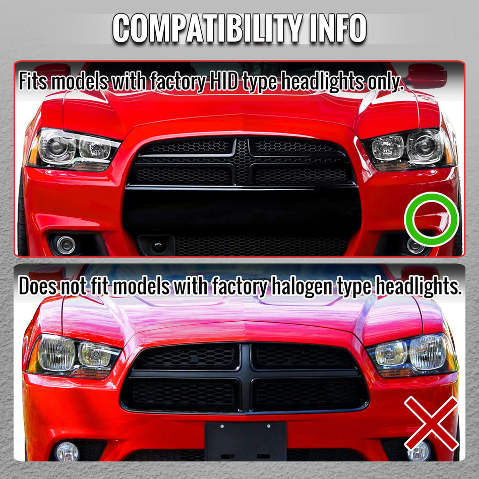 2011-2014 Dodge Charger HID Projector Headlights w/ LED DRL Light Strip Sequential Turn Signal and Side Marker  (Black Housing / Clear Lens)