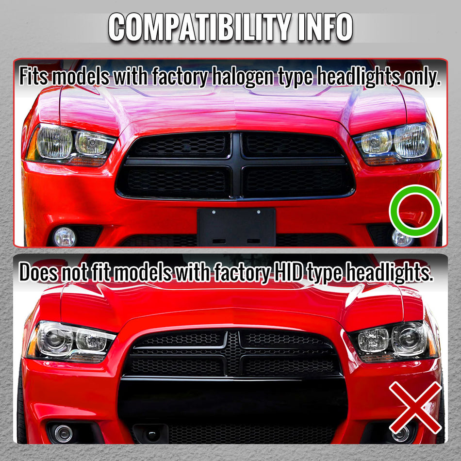 2011-2014 Dodge Charger Projector Headlights w/ LED DRL Light Strip Sequential Turn Signal and Side Marker  (Black Housing / Clear Lens)