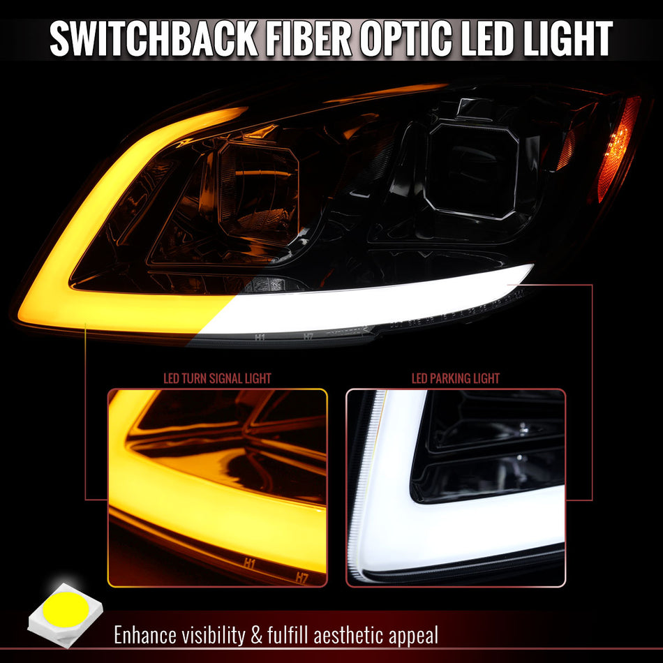 2005–2010 Chevrolet Cobalt Pontiac G5/Pursuit Projector Headlights w/ Switchback LED Turn Signal DRL Light Strip (Chrome Housing / Clear Lens)