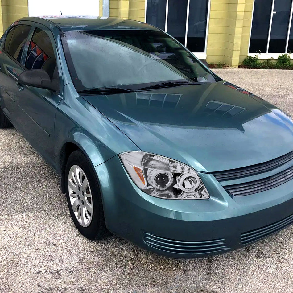 2005-2010 Chevrolet Cobalt Pontiac G5/Pursuit Dual Halo Projector Headlights (Chrome Housing/Clear Lens)