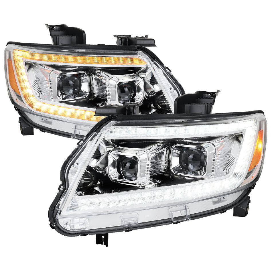2015-2022 Chevrolet Colorado Projector Headlights w/ LED DRL Light Strip Sequential Turn Signal and Side Marker  (Chrome Housing / Clear Lens)