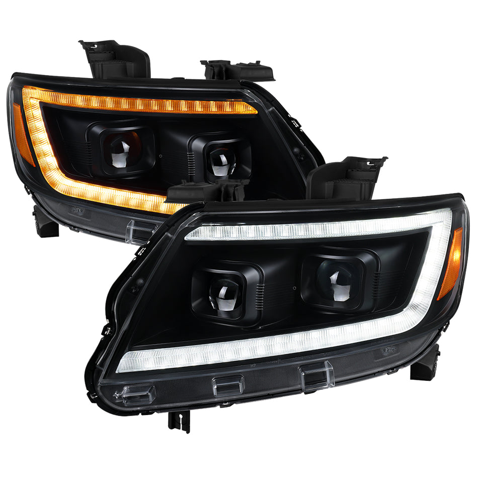 2015-2022 Chevrolet Colorado Projector Headlights w/ LED DRL Light Strip Sequential Turn Signal and Side Marker  (Black Housing / Clear Lens)