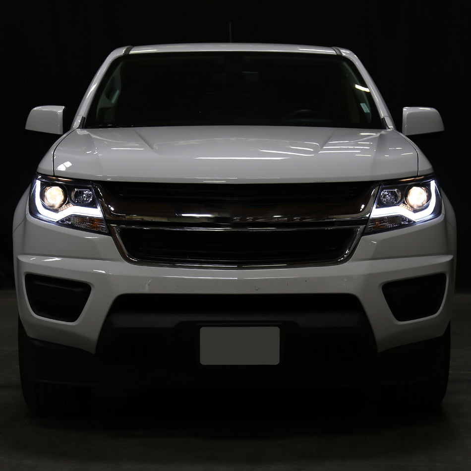 2015-2022 Chevrolet Colorado LED Bar Projector Headlights (Matte Black Housing/Clear Lens)