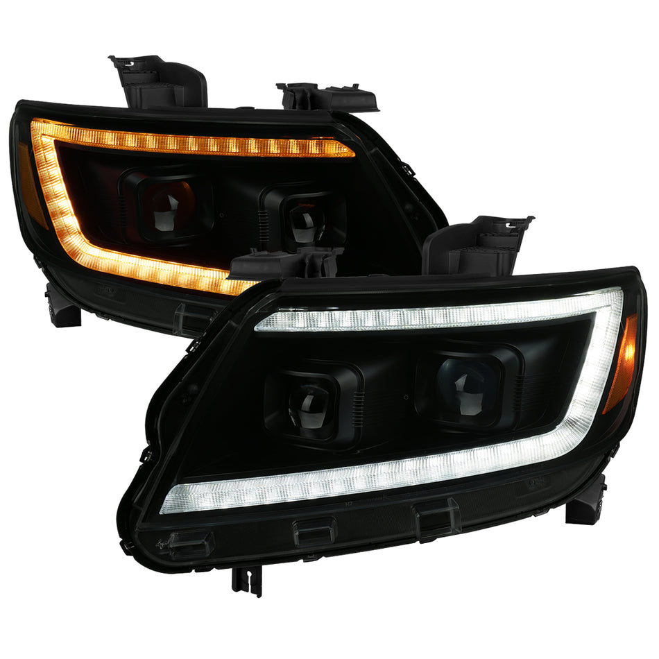 2015-2022 Chevrolet Colorado Projector Headlights w/ LED DRL Light Strip Sequential Turn Signal and Side Marker  (Black Housing / Smoked Lens)