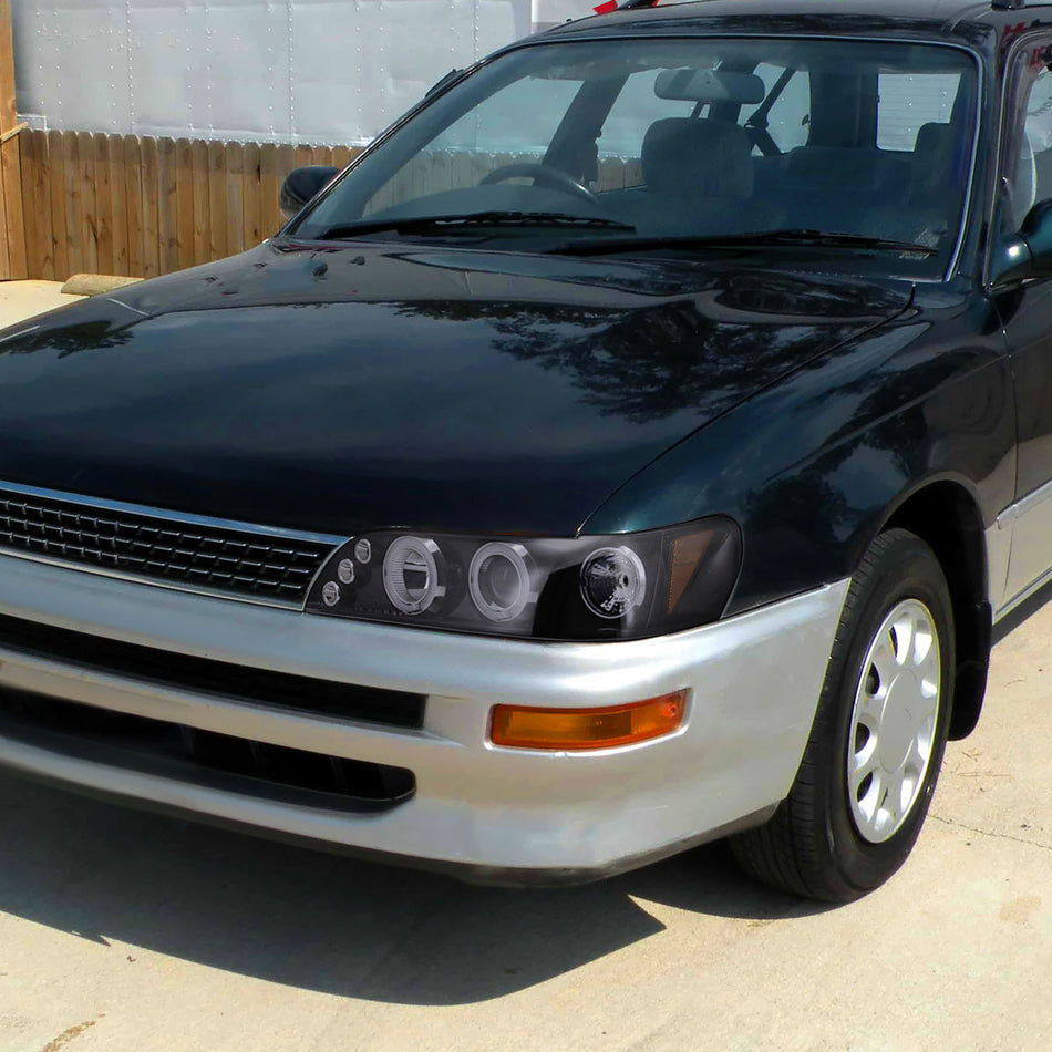 1993-1997 Toyota Corolla Dual Halo Projector Headlights (Glossy Black Housing/Smoked Lens)