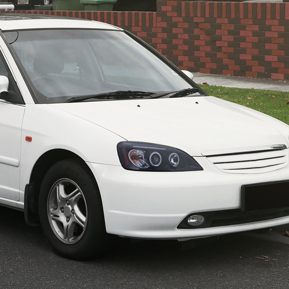 2001-2003 Honda Civic Dual Halo Projector Headlights (Glossy Black Housing/Smoked Lens)