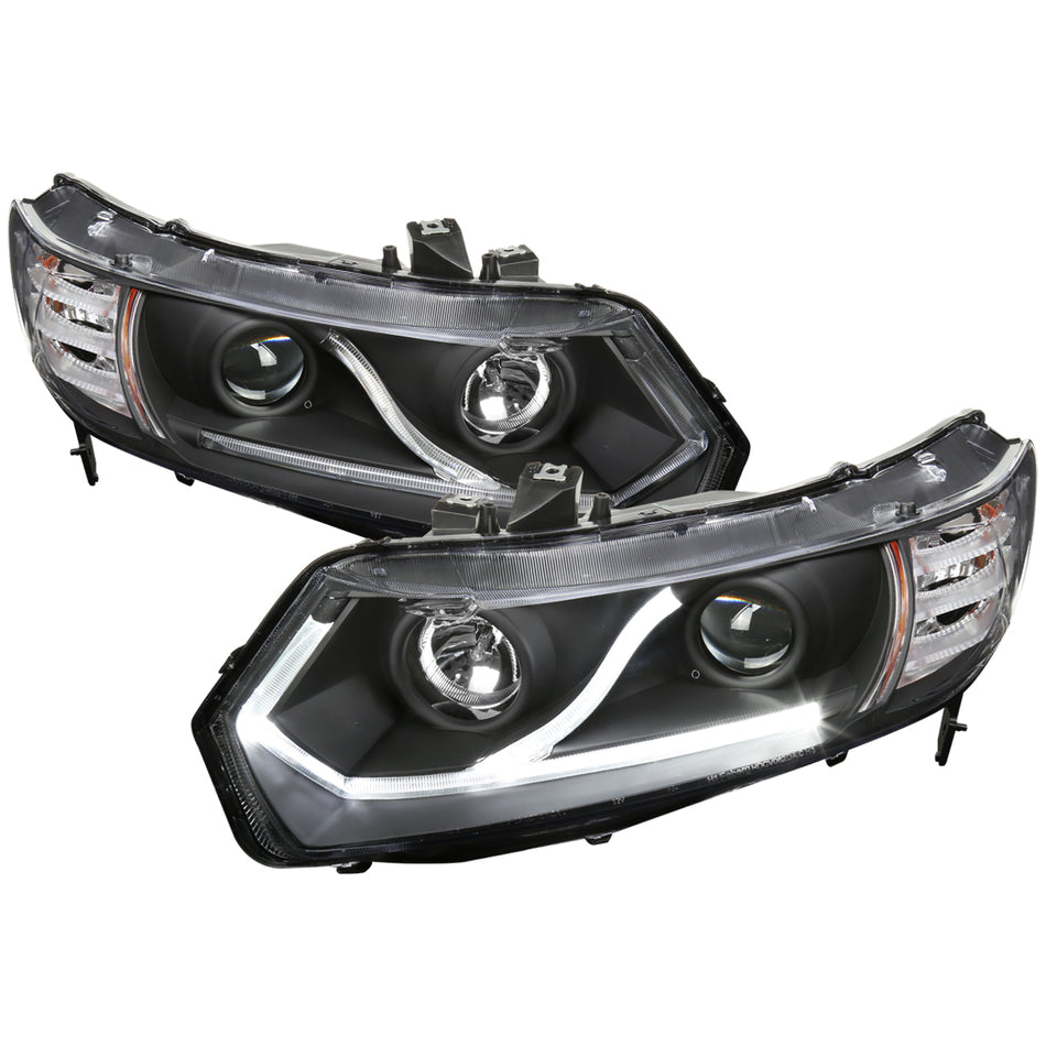 2006-2011 Honda Civic Coupe Projector Headlights w/ LED Light Strips (Matte Black Housing/Clear Lens)