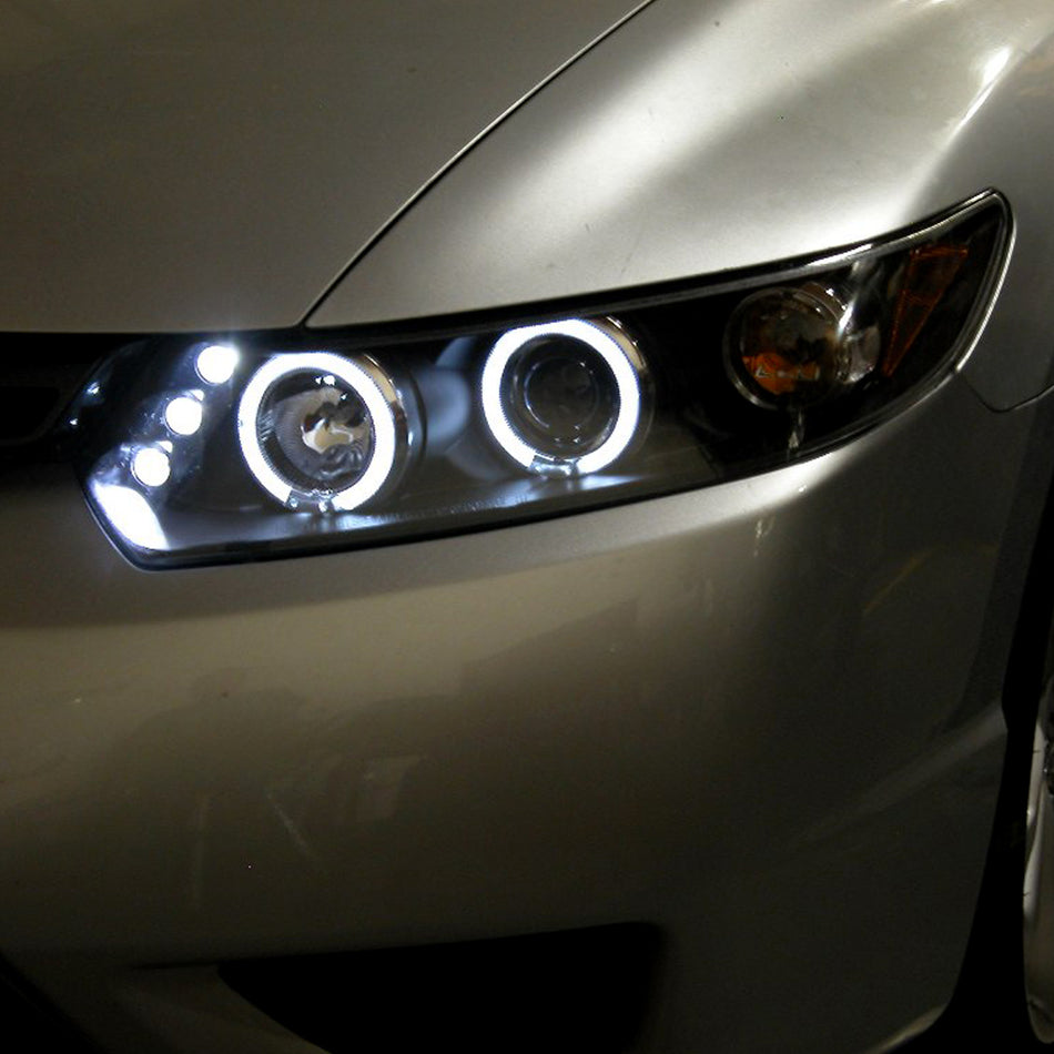 2006-2011 Honda Civic Coupe Dual Halo Projector Headlights (Matte Black Housing/Clear Lens)