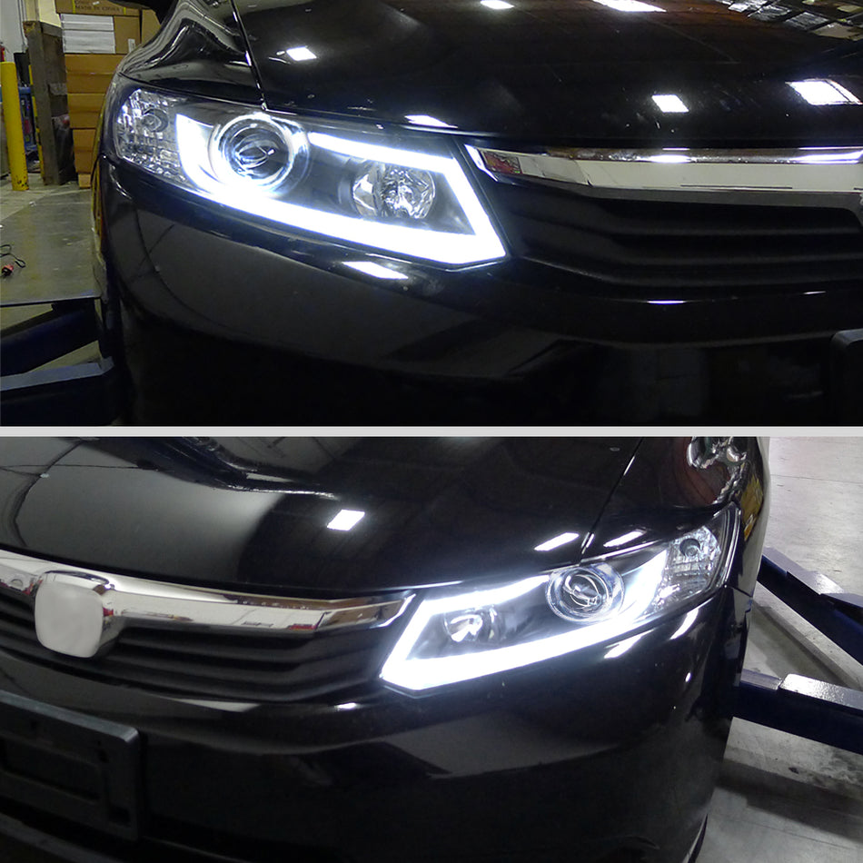 2012-2013 Honda Civic Coupe / 2012-2015 Civic Sedan LED Bar Projector Headlights (Matte Black Housing/Clear Lens)