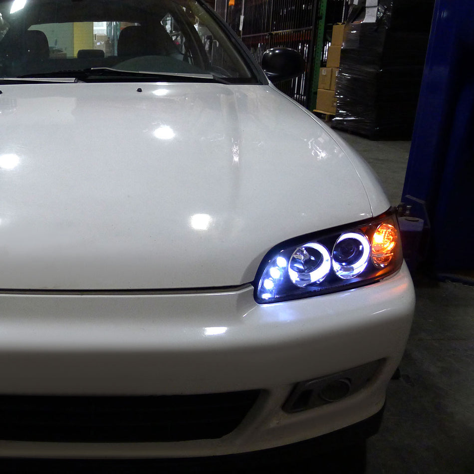 1992-1995 Honda Civic Dual Halo Projector Headlights (Matte Black Housing/Clear Lens)