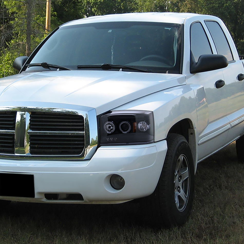 2005-2007 Dodge Dakota Dual Halo Projector Headlights (Glossy Black Housing/Smoked Lens)