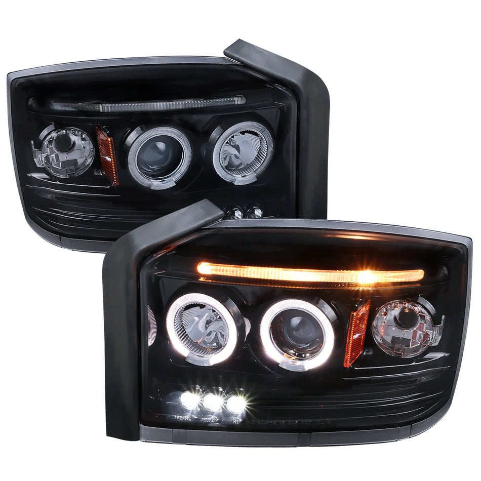 2005-2007 Dodge Dakota Dual Halo Projector Headlights (Glossy Black Housing/Smoked Lens)
