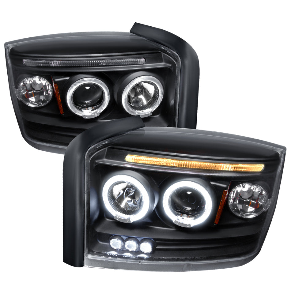2005-2007 Dodge Dakota Dual Halo Projector Headlights (Matte Black Housing/Clear Lens)