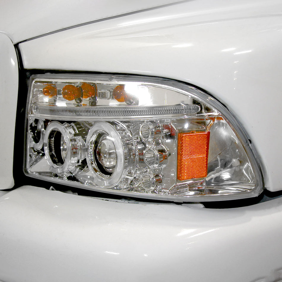 1997-2004 Dodge Dakota/ 1998-2003 Durango Dual Halo Projector Headlights (Chrome Housing/Clear Lens)