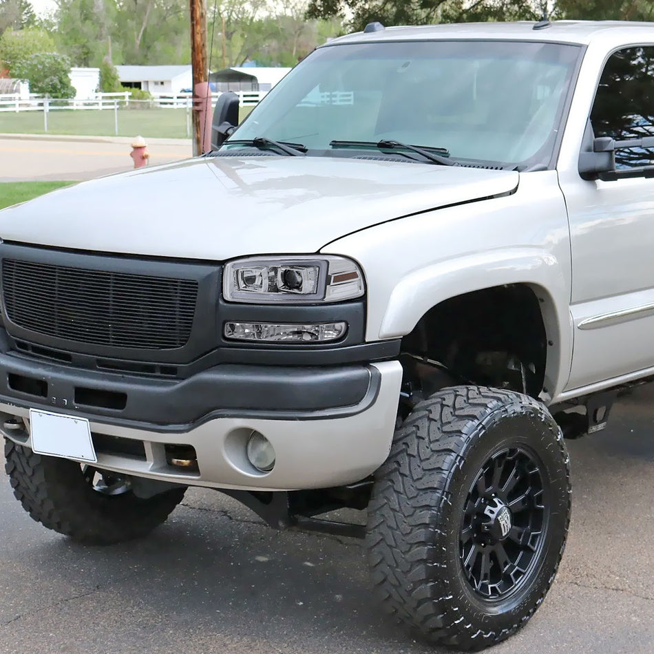 2000-2006 GMC Sierra/Denali/Yukon LED Strip Projector Headlights (Chrome Housing/Clear Lens)