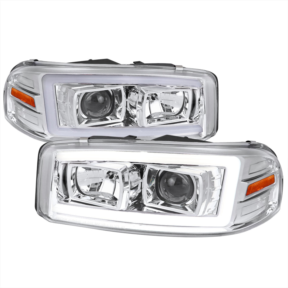 2000-2006 GMC Sierra/Denali/Yukon LED Strip Projector Headlights (Chrome Housing/Clear Lens)
