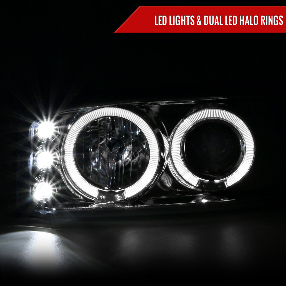 1999-2006 GMC Sierra/ 2000-2006 Yukon/Yukon XL Dual Halo Projector Headlights with LED Sequential Turn Signal Bumper Lights (Chrome Housing/Clear Lens)