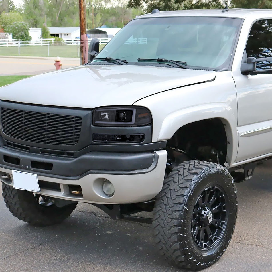 2000-2006 GMC Sierra/Denali/Yukon LED Strip Projector Headlights (Glossy Black Housing/Smoked Lens)
