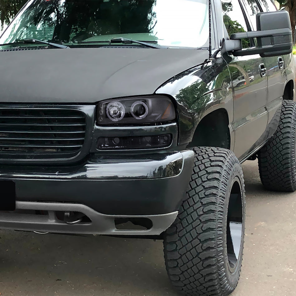 1999-2006 GMC Sierra/ 2000-2006 Yukon/Yukon XL Dual Halo Projector Headlights (Glossy Black Housing/Smoked Lens)