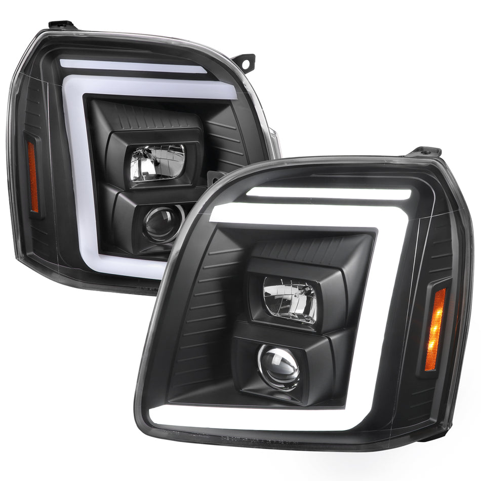 2007-2014 GMC Yukon/XL 1500/XL 2500 Switchback Sequential LED Turn Signal Projector Headlights (Matte Black Housing/Clear Lens)