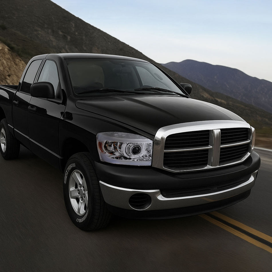 2006-2008 Dodge RAM 1500/ 2006-2009 Dodge RAM 2500/3500 LED Tube Projector Headlights (Chrome Housing/Clear Lens)