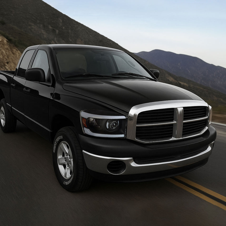 2006-2008 Dodge RAM 1500/ 2006-2009 Dodge RAM 2500/3500 LED Tube Projector Headlights (Matte Black Housing/Clear Lens)