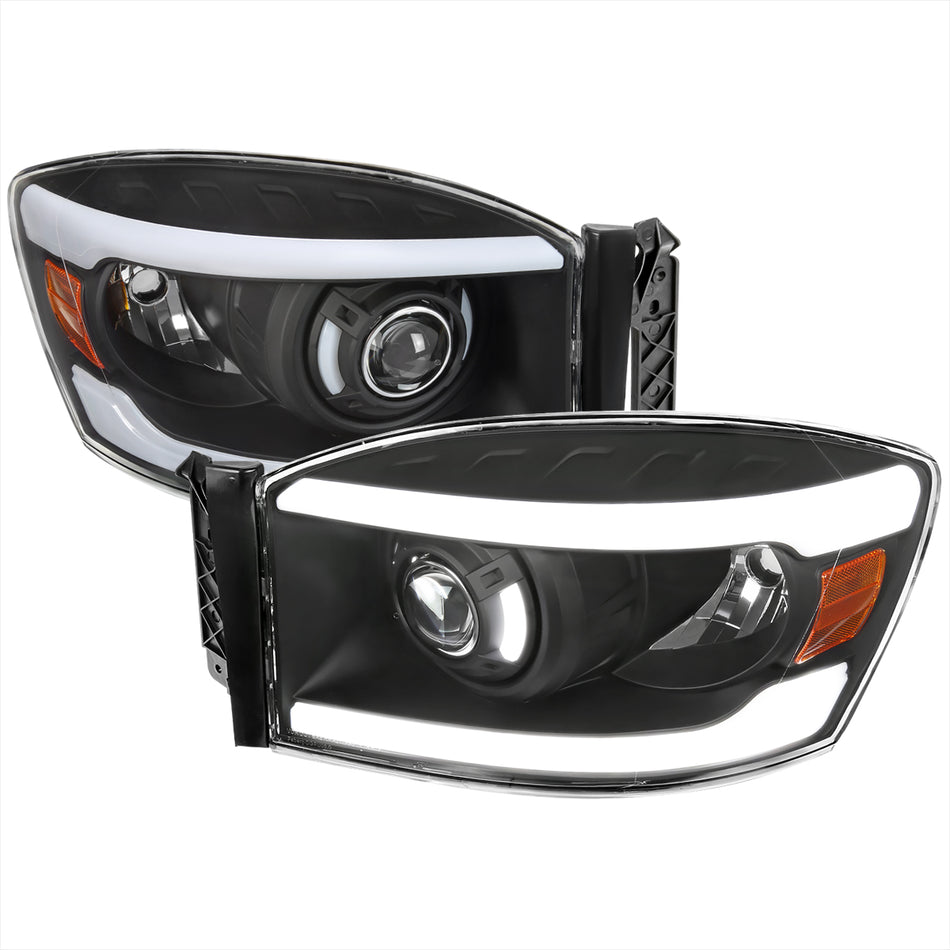 2006-2008 Dodge RAM 1500/ 2006-2009 Dodge RAM 2500/3500 LED Tube Projector Headlights (Matte Black Housing/Clear Lens)