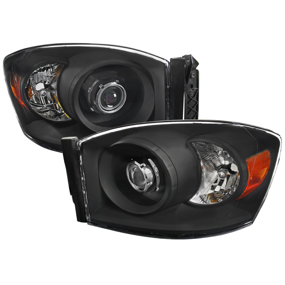 2006-2008 Dodge RAM 1500/ 2006-2009 RAM 2500 3500 Retro Style Projector Headlights (Matte Black Housing/Clear Lens)
