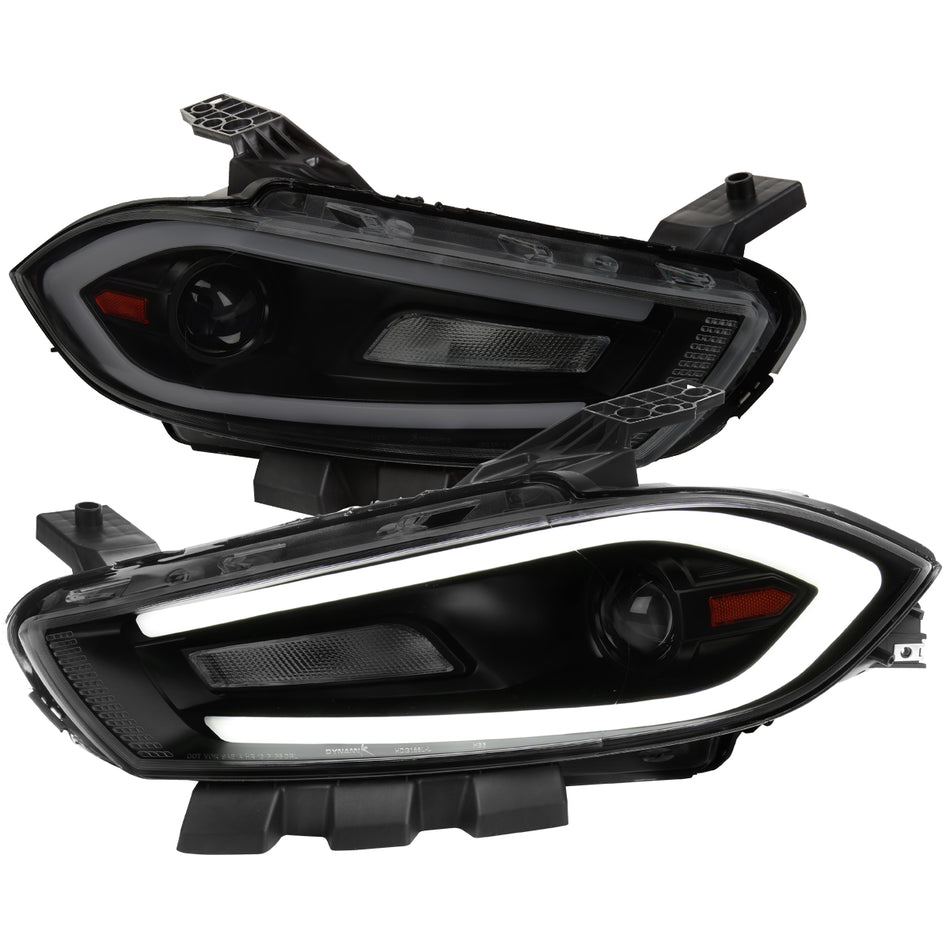 2013-2016 Dodge Dart Switchback Sequential Animated LED Bar Projector Headlights (Matte Black Housing/Smoked Lens)