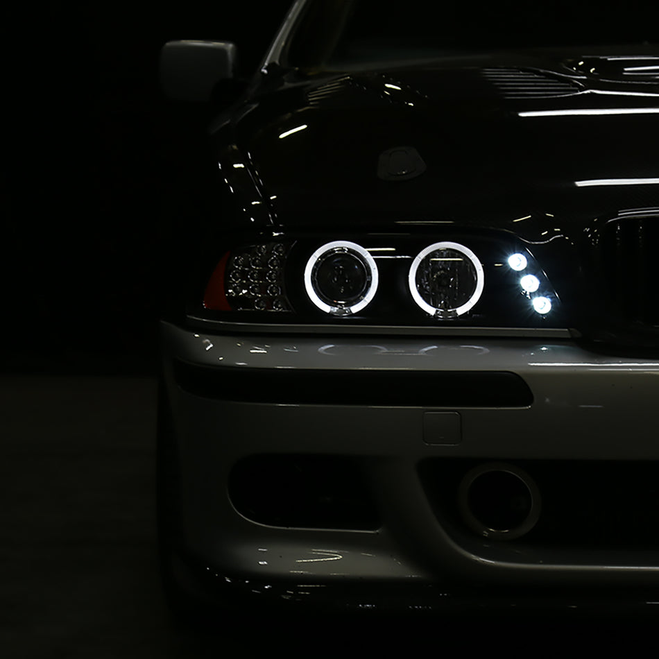 2001-2003 BMW E39 5 Series Dual Halo Projector Headlights w/ LED Turn Signal Lights (Matte Black Housing/Clear Lens)