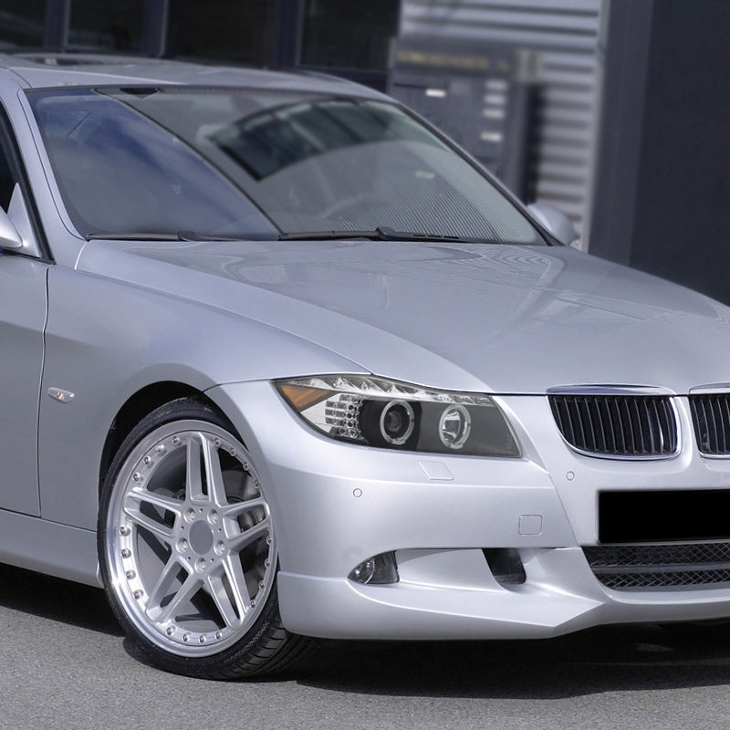 2006-2008 BMW E90 3 Series Sedan Dual Halo Projector Headlights w/ LED Light Strip & LED Turn Signal Lights (Matte Black Housing/Clear Lens)