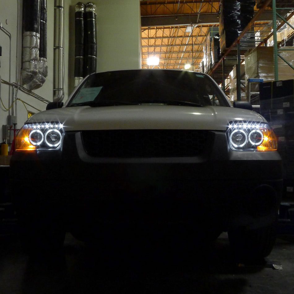 2005-2007 Ford Escape Dual Halo Projector Headlights w/ SMD LED Light Strip (Matte Black Housing/Clear Lens)