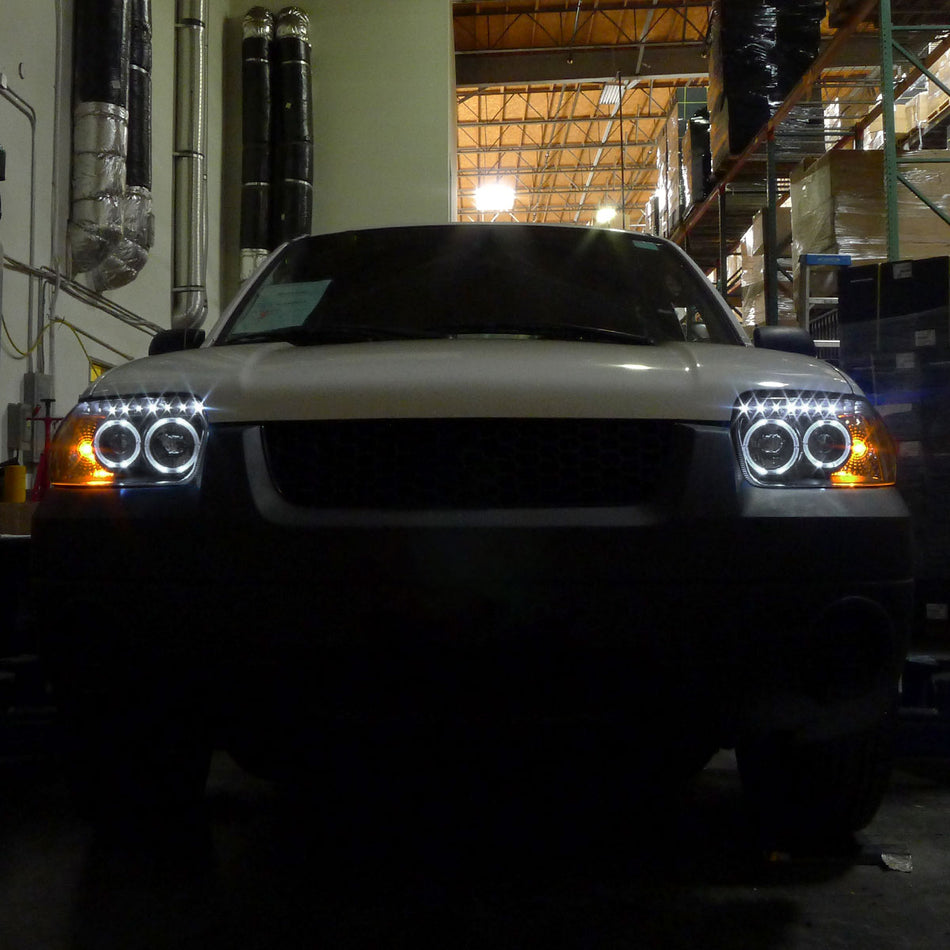 2005-2007 Ford Escape Dual Halo Projector Headlights w/ SMD LED Light Strip (Black Housing/Smoked Lens)