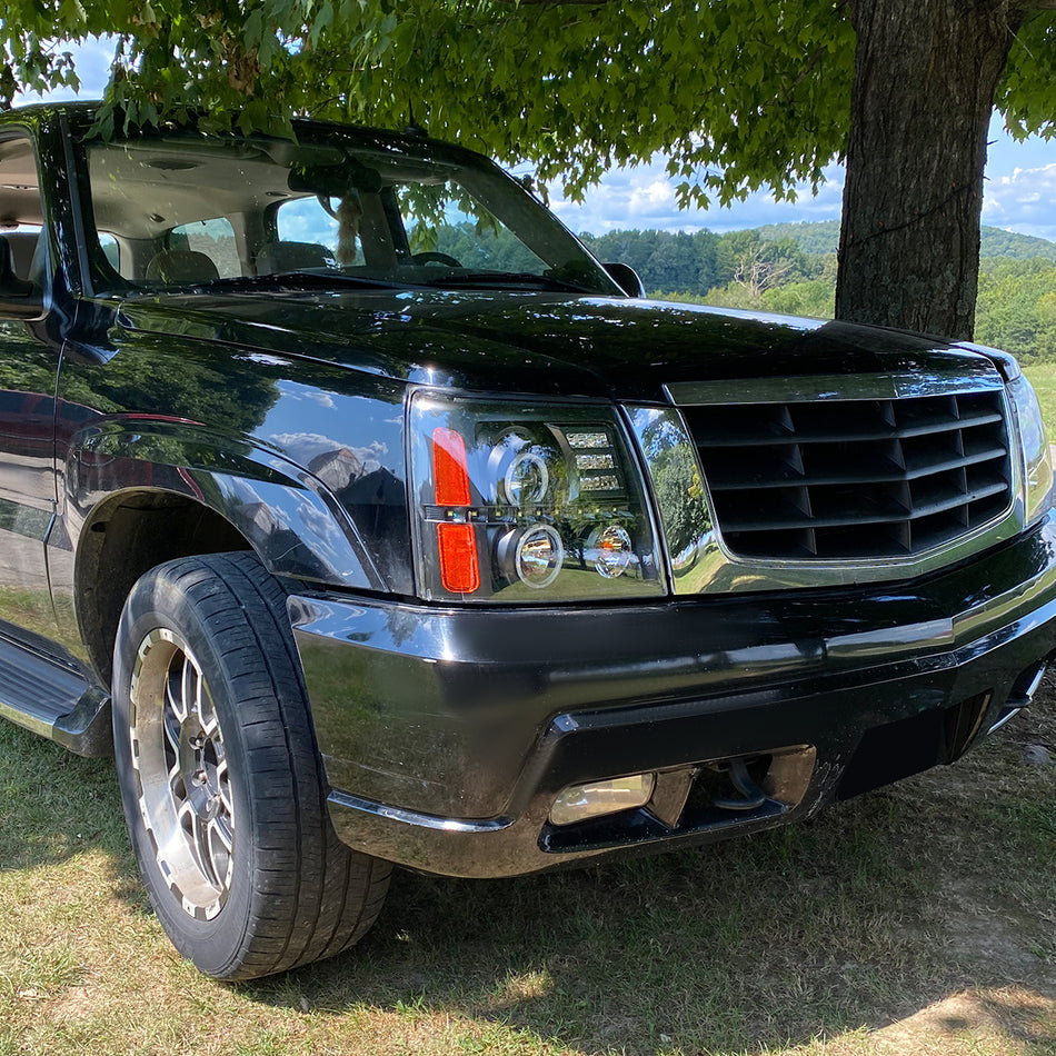 2002-2006 Cadillac Escalade Dual Halo Projector Headlights w/ SMD LED Light Strip (Matte Black Housing/Clear Lens)