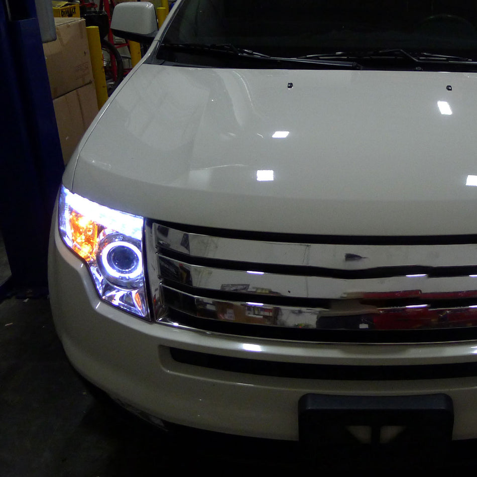 2007-2010 Ford Edge Halo Projector Headlights w/ LED Light Strip (Chrome Housing/Clear Lens)