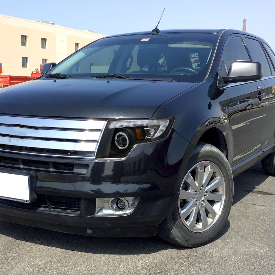 2007-2010 Ford Edge Halo Projector Headlights w/ LED Light Strip (Matte Black Housing/Clear Lens)