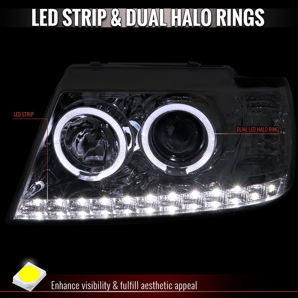 2002-2005 Ford Explorer Dual Halo Projector Headlights (Chrome Housing/Clear Lens)
