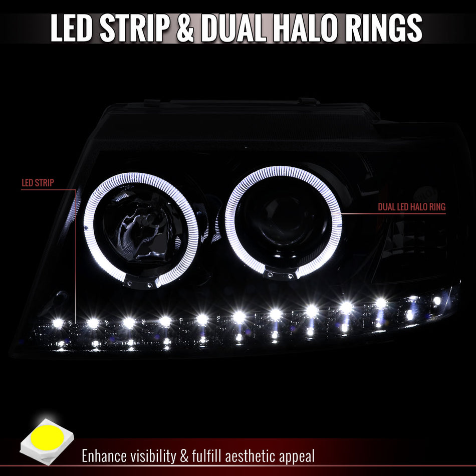 2002-2005 Ford Explorer Dual Halo Projector Headlights (Glossy Black Housing/Smoked Lens)