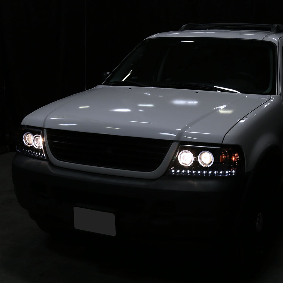 2002-2005 Ford Explorer Dual Halo Projector Headlights (Glossy Black Housing/Smoked Lens)