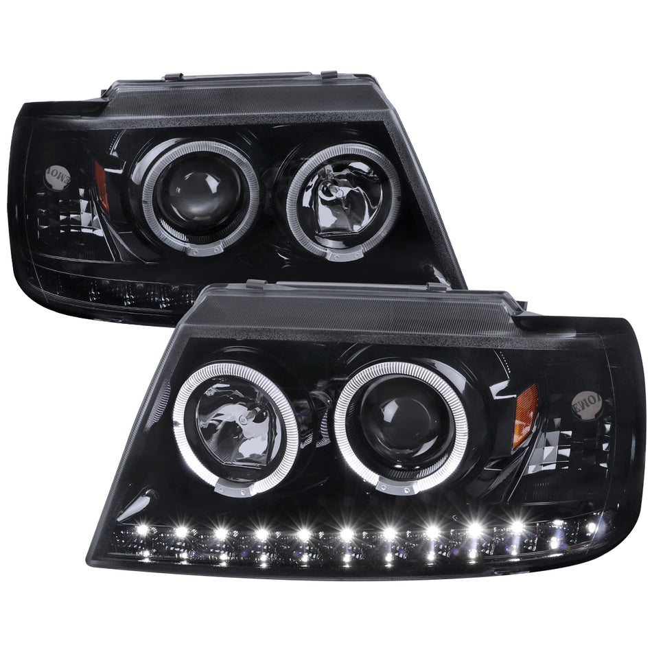 2002-2005 Ford Explorer Dual Halo Projector Headlights (Glossy Black Housing/Smoked Lens)