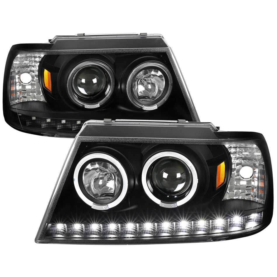 2002-2005 Ford Explorer Dual Halo Projector Headlights (Matte Black Housing/Clear Lens)