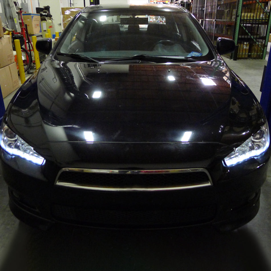 2008-2015 Mitsubishi Lancer EVO Projector Headlights w/ SMD LED Light Strip (Chrome Housing/Clear Lens)