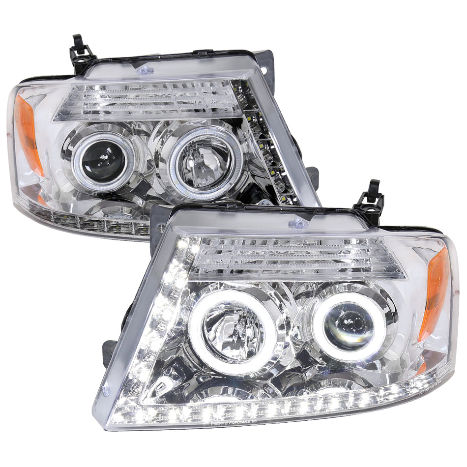 2004-2008 Ford F-150/ 2006-2008 Lincoln Mark LT Dual Halo Projector Headlights w/ LED Light Strip (Chrome Housing/Clear Lens)