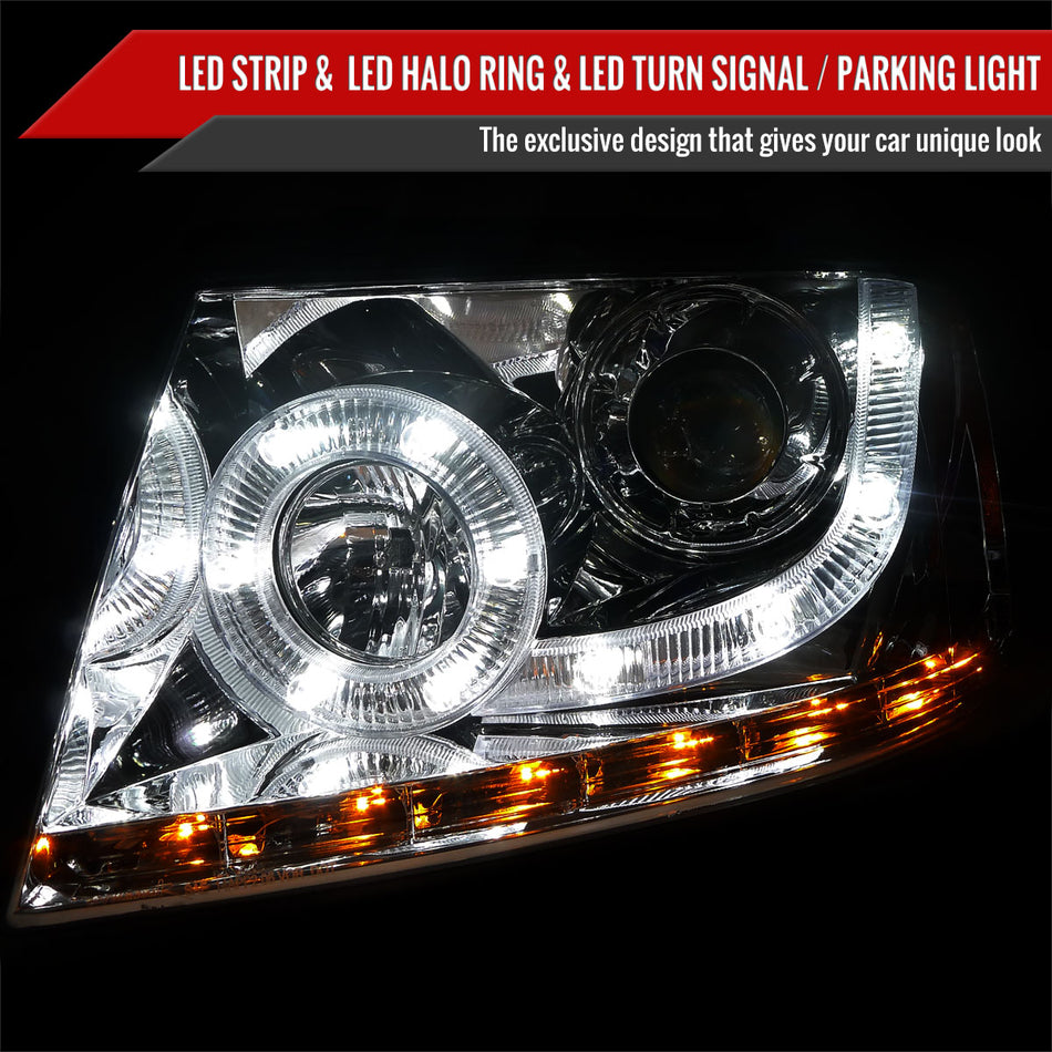 2004-2008 Ford F-150/ 2006-2008 Lincoln Mark LT Halo Projector Headlights w/ SMD LED Light Strip & LED Turn Signal Lights (Chrome Housing/Clear Lens)